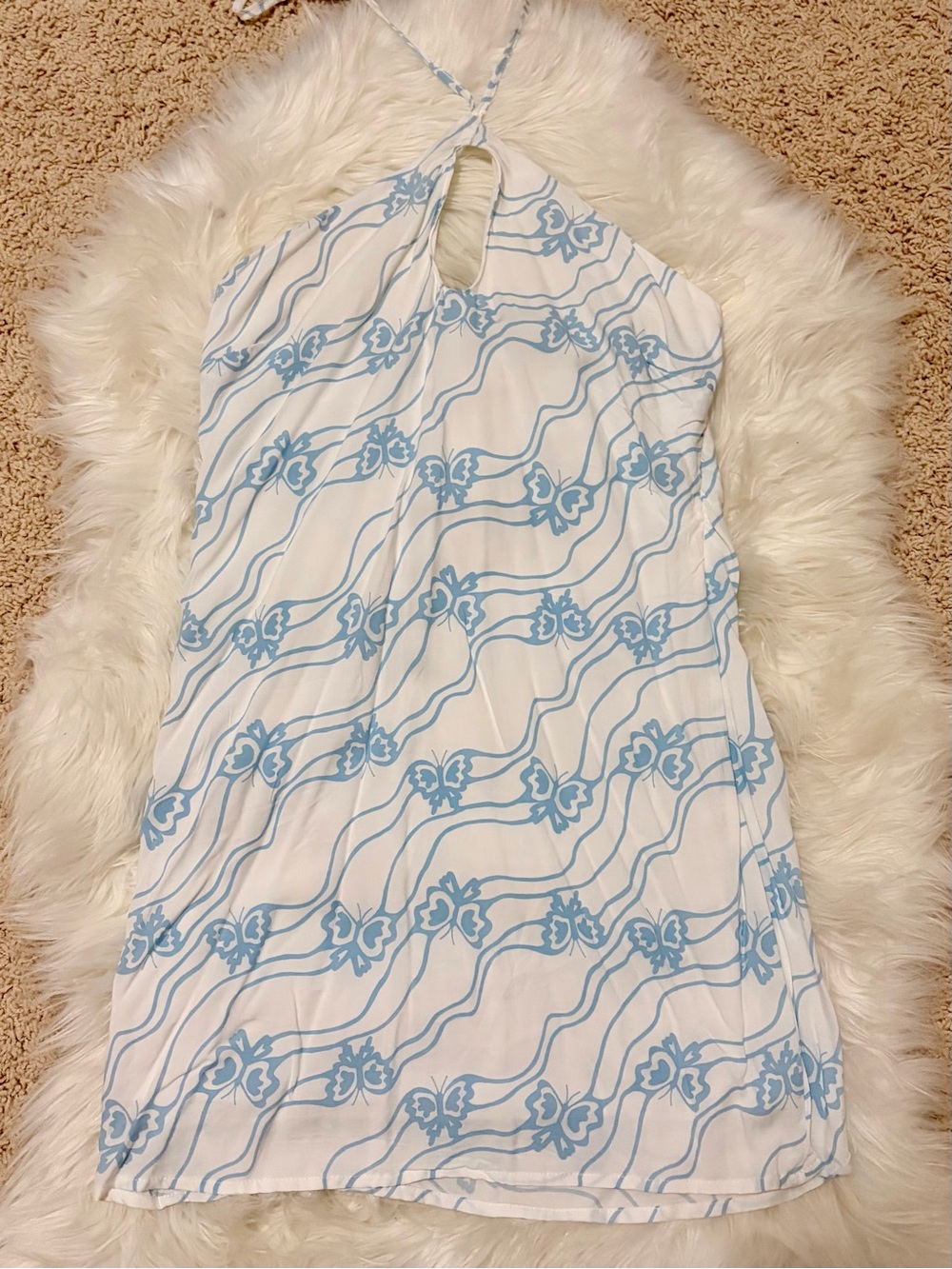 PacSun White Mini Dress with Light Blue Floral Print